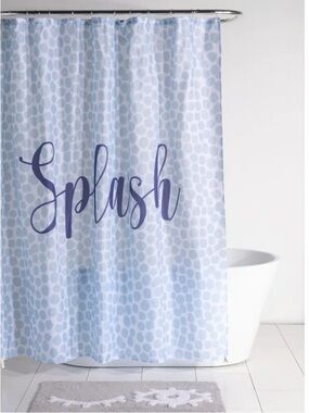 🚿NEW w/tags Shiraleah SPLASH Shower Curtain White Blue Fabric 72x72